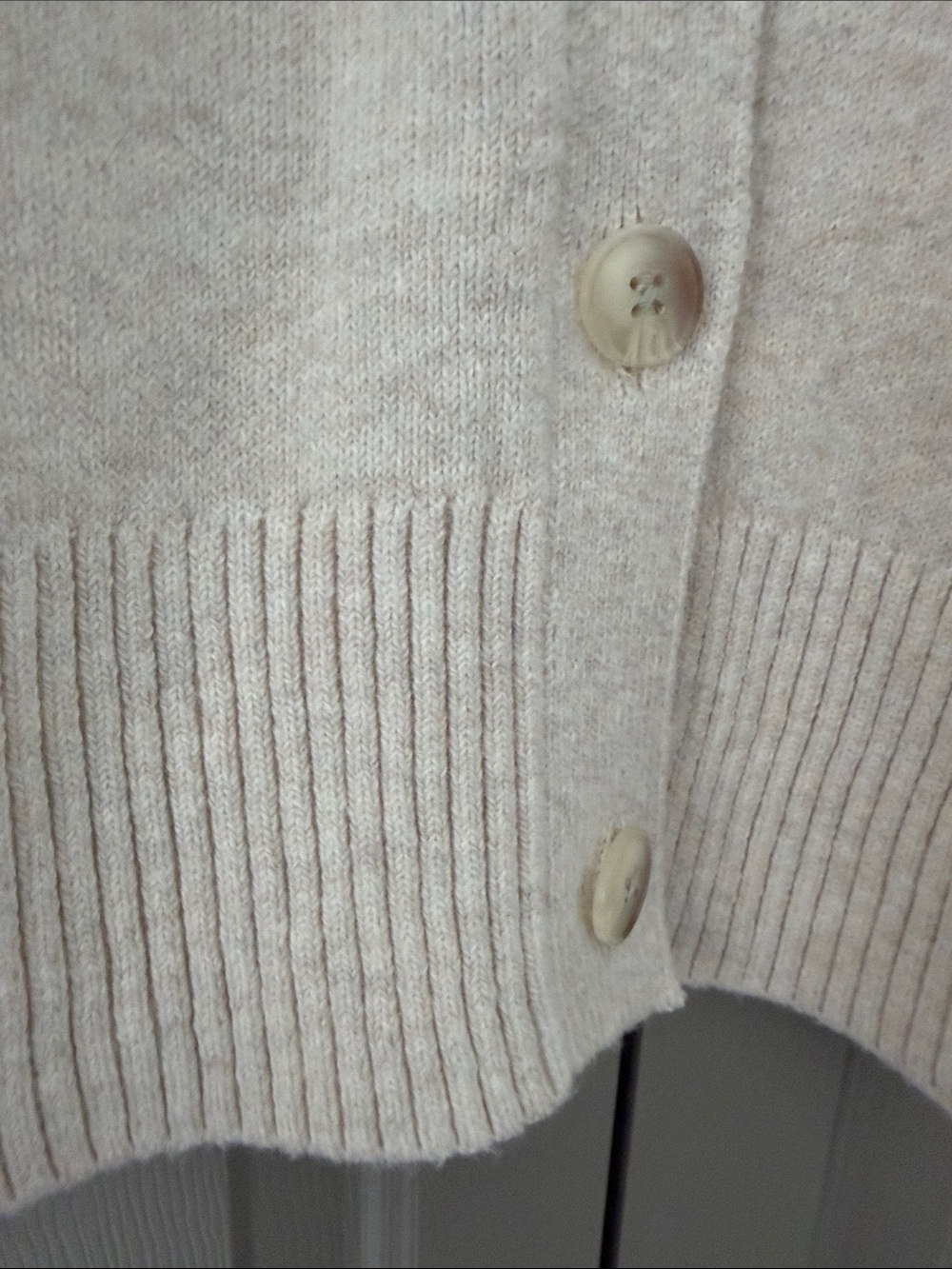 LOFT Oatmeal Button-Front V-Neck Cardigan Sweater - Picture 5 of 10